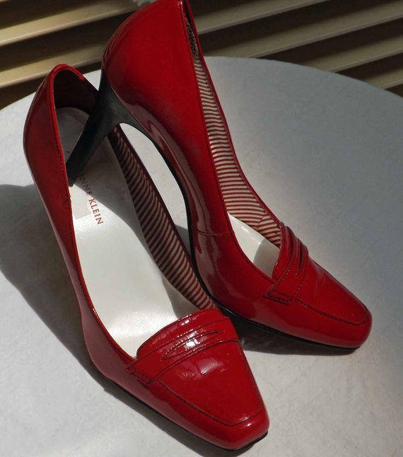 anne klein black patent leather loafers