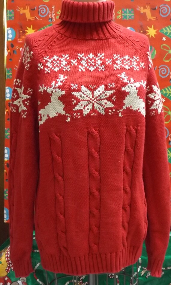 Ugly Christmas Sweater Red snowflakes Reindeer lar