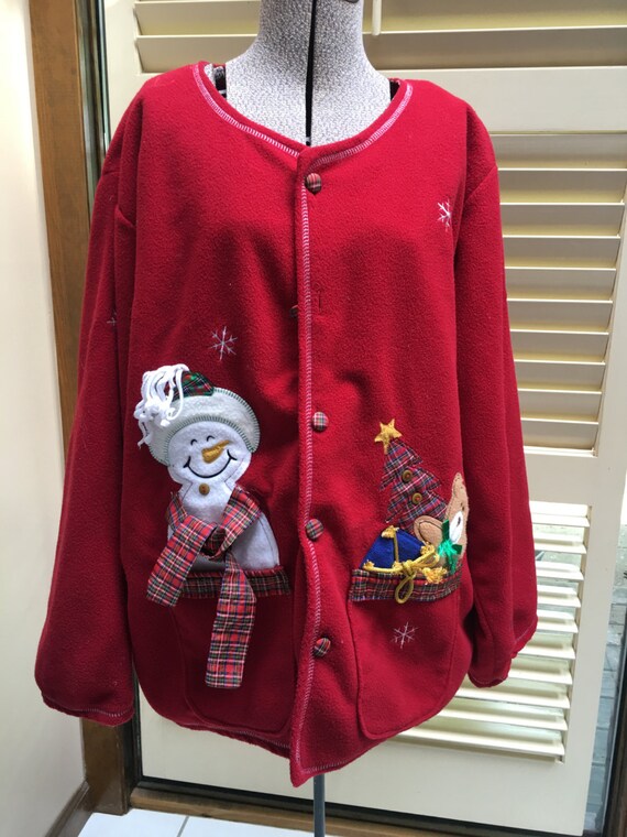 Ugly Christmas sweater fleece XXXLred with snowmen