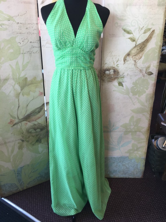1960 Vintage jumpsuit green with white polka xsmal