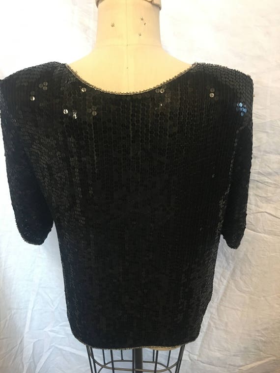 Vintage black silk beaded clubbing top Blouse sma… - image 7