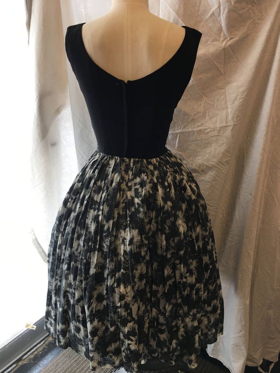 1950 vintage dress black sheer floral small xsmal… - image 6