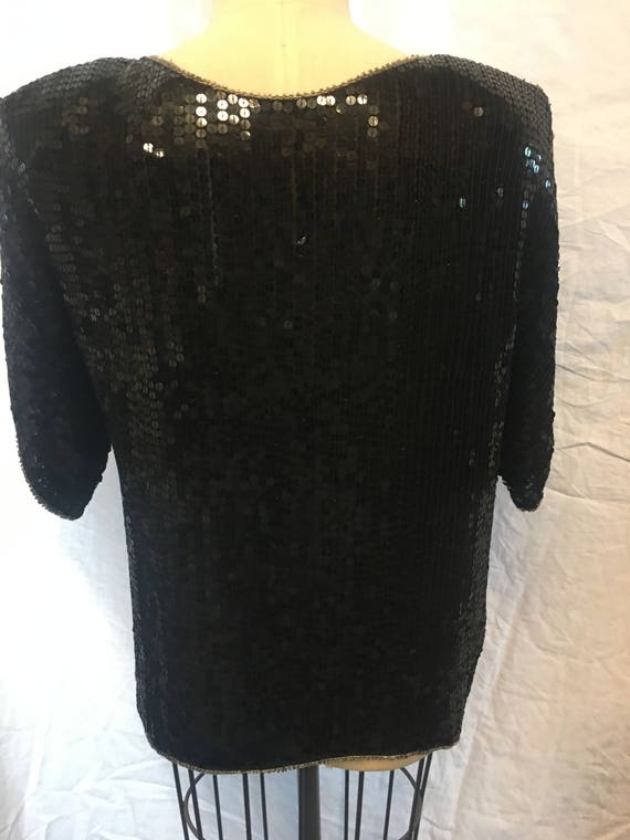 Vintage black silk beaded clubbing top Blouse sma… - image 6