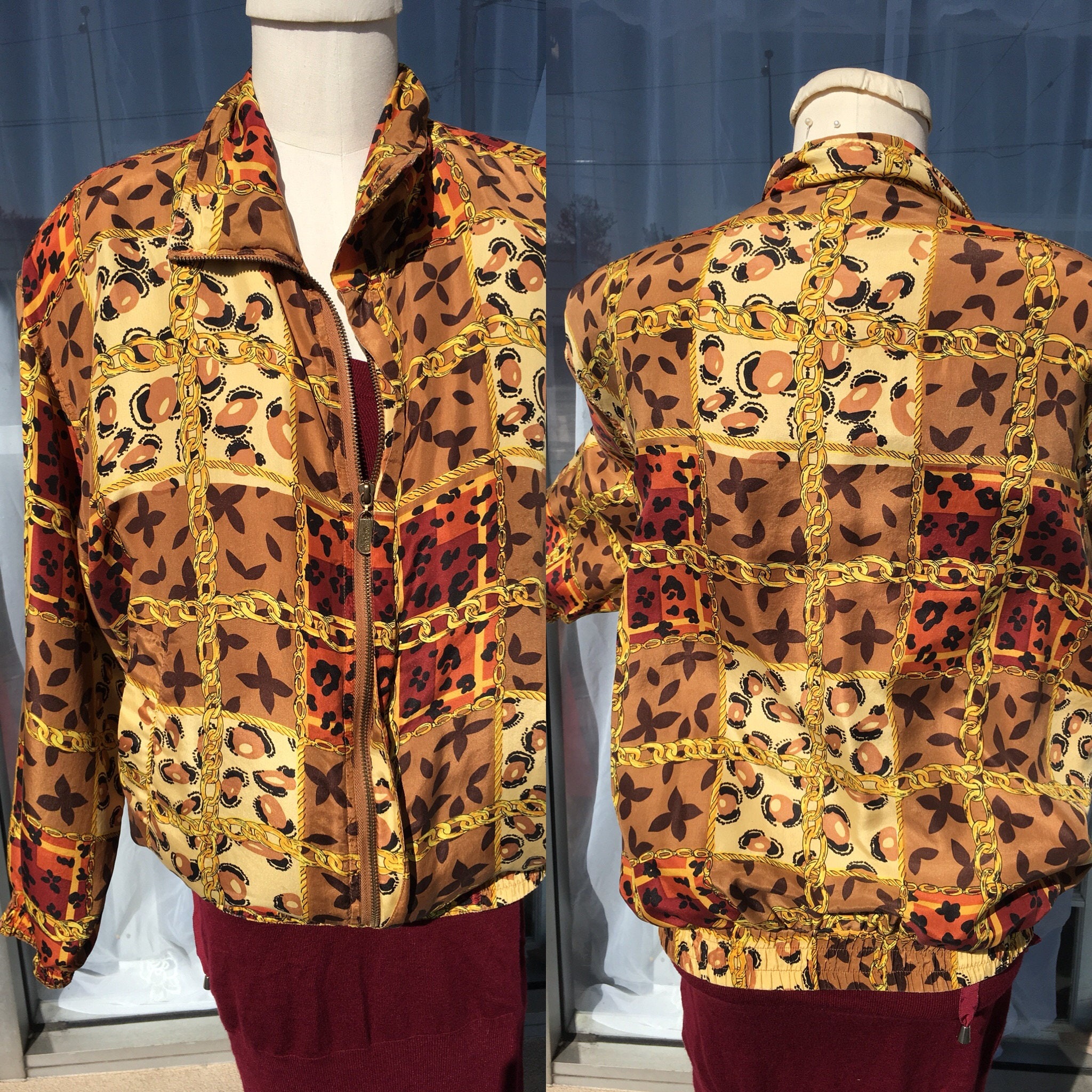 Black Gold Modern Leopard Silk Bomber Disco Jacket FUDA
