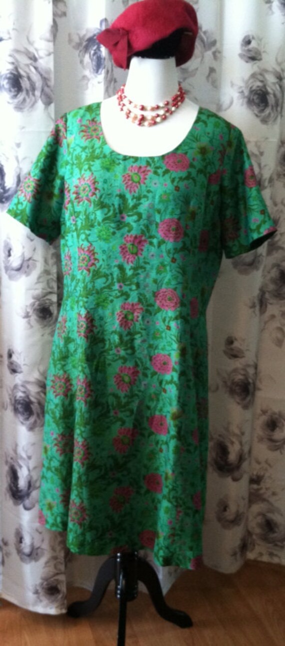 1960 Floral linen dress x-large - image 2