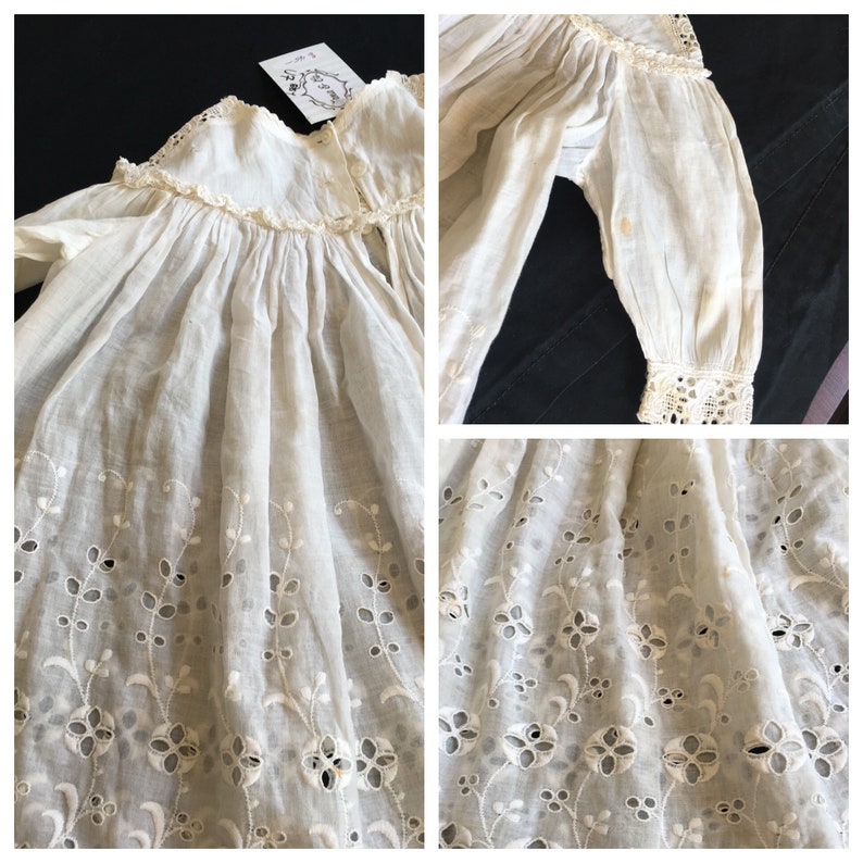 black Friday sale Antique children gown dress linen 1910 1900 size 12m 24m