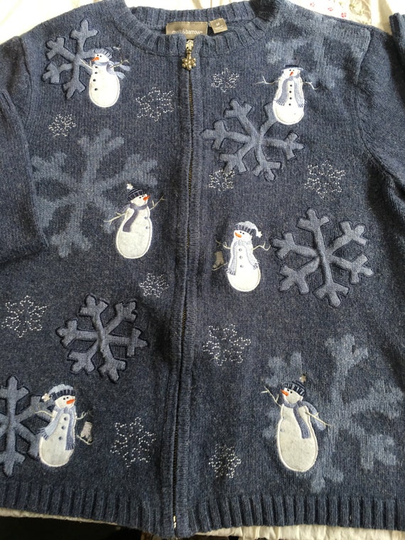 Ugly Christmas Sweater blue medium snowmen