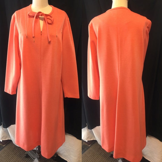 1970 vintage dress tangerine knit dress large Xla… - image 1