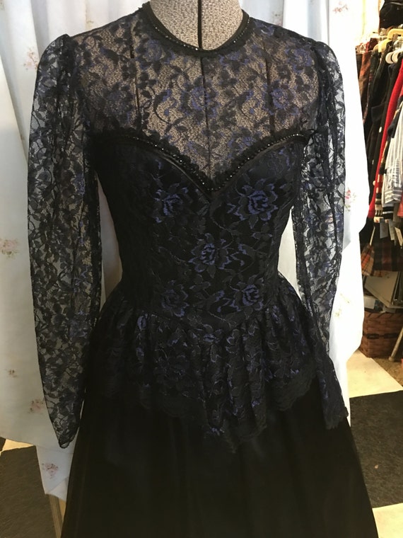 1980 Vintage dress  Black blue Dress lace xxsmall 