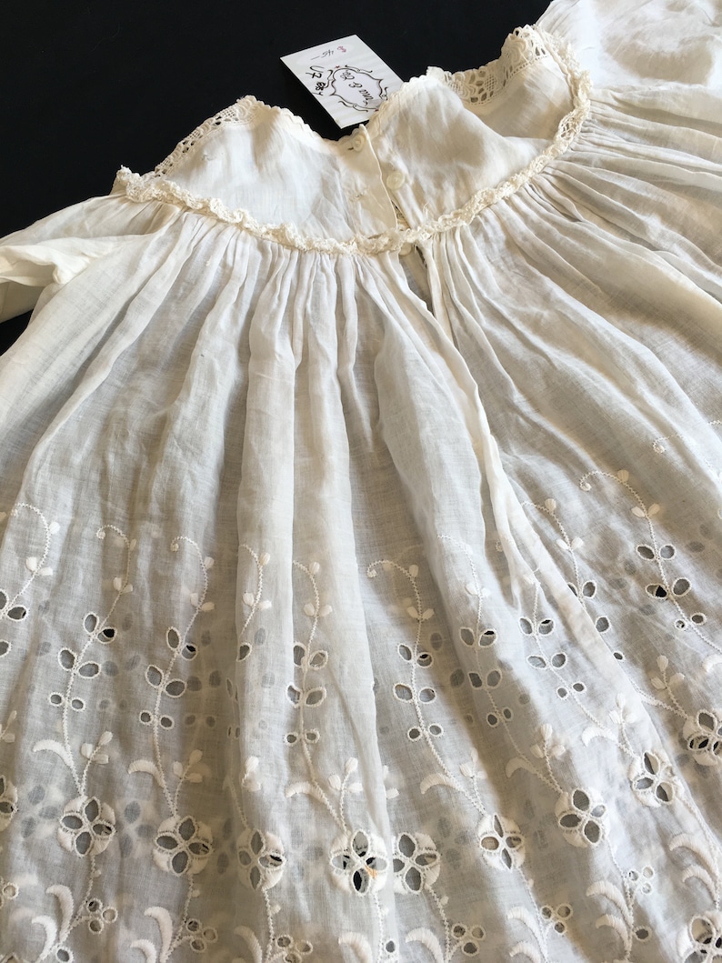 black Friday sale Antique children gown dress linen 1910 1900 size 12m 24m