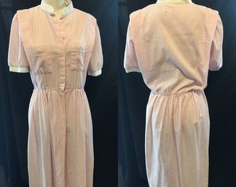 Mod retro Pink white seersucker dress 1980 size10 large medium