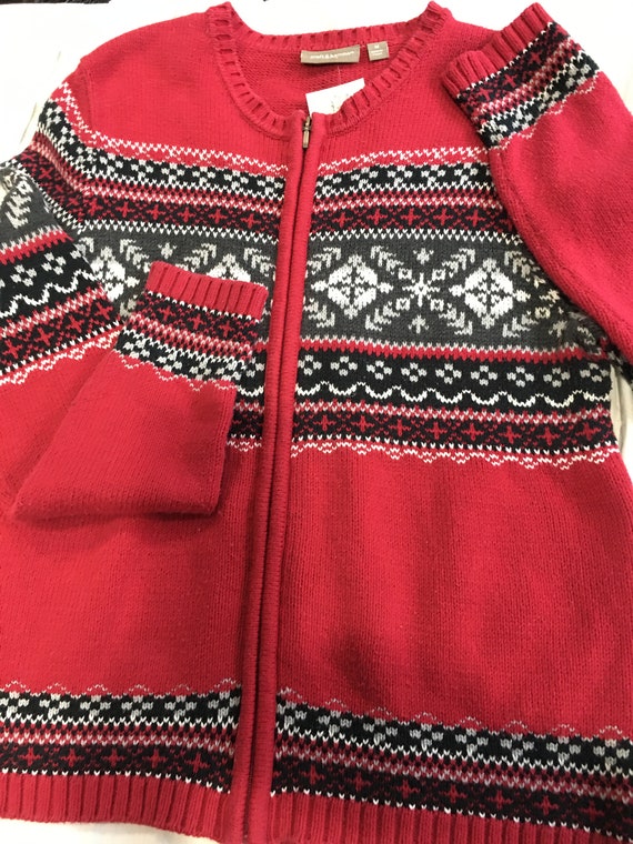 Ugly Christmas Sweater red grey medium snowflakes