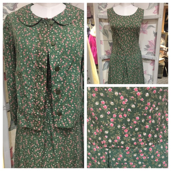 1960 Vintage Suit green floral small medium - image 1