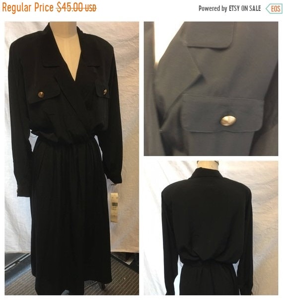 Retro Black wrap cross bodies shirt dress size 14