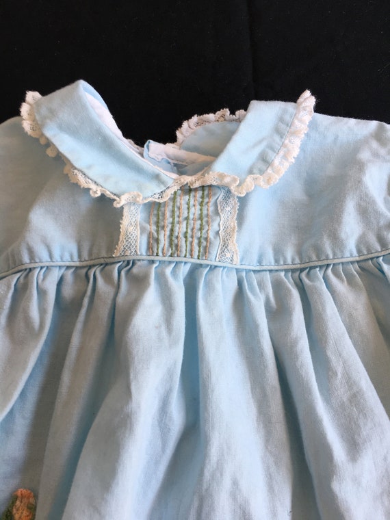 Vintage Baby doll dress  pale blue toddler 9m 6m - image 3