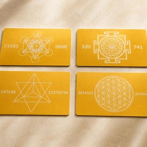 4 Quantum Resonance Cards Set | Grabovoi Numbers & Sacred Geometry | Activated Metal Wallet Cards Wealth Health Protection Potential