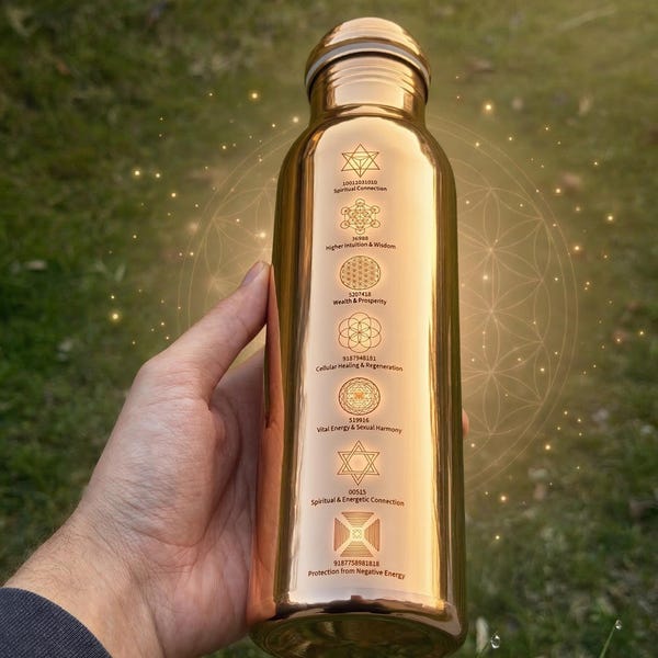 Quantum Copper Water Bottle - Grabovoi Codes & Sacred Geometry - Structured Water Vessel, Energy , Aura Detox