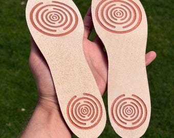 Lakhovsky Spule Schuheinlagen – Energetische Schuhsohlen mit Kupfer-Gravur – Handgefertigt in Österreich – Radionik & Balance – 2-3mm Leder