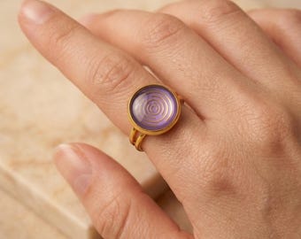 Lakhovsky Spule Ring Gold Violett • Multiwellen Oszillator • Heilige Geometrie Schmuck • Verstellbarer Energie Ring • Spirituelles Geschenk
