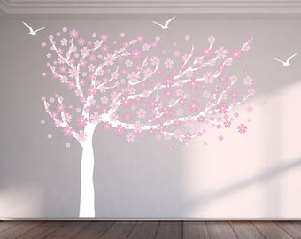 Nursery wall decal / tree decal / kids wall art / vinyl wall decal / childrens decals / blowing tree decal  / flower cherry tree