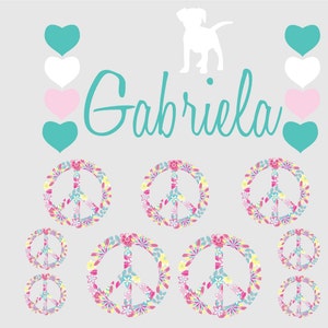 Monogram Decal- Name decal- Personalized Camp Trunk decals- heart decal- teen decals- peace decal- camp trunk decals- vinyl wall decals