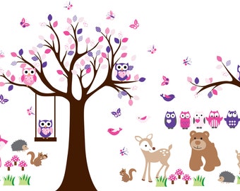 Nursery wall decal / vinyl decal / tree decal / owl tree / animal decal / tree branch / deer / bear / birds / butterflies