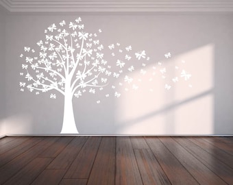 wall decals - Nursery decals - butterfly tree decal - blowing tree decal - vinyl wall decal - removable wall decal