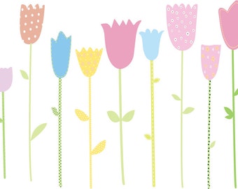 Kids tulip flowers set of 9 vinyl wall decal