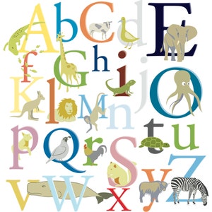 Kids Letters of the Alphabet with animals Rainbow removable nursery vinyl wall decal image 1