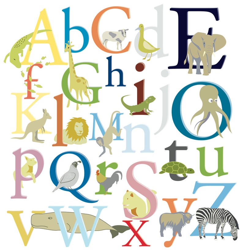 Kids Letters of the Alphabet with animals Rainbow removable nursery vinyl wall decal image 1