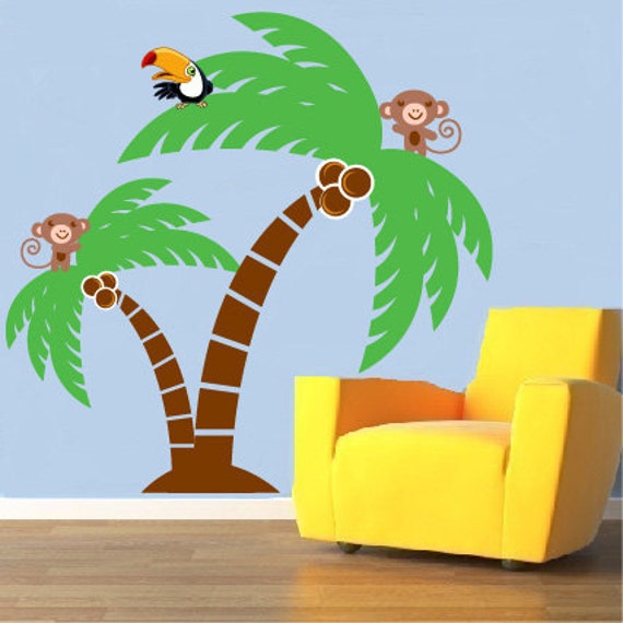 Items similar to Jungle wall decal Vinyl palm tree Tropical wall