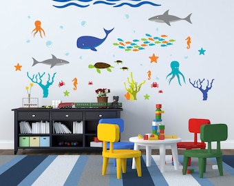 Wall decal - Nursery decal - under water - Ocean decal - shark decal - vinyl wall decal - starfish - Whale - Fish - Coral - Turtle