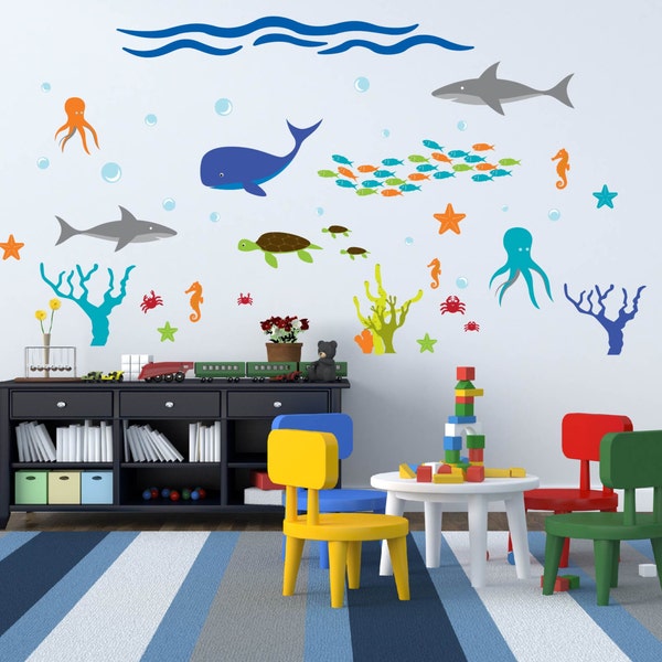 Wall decal - Nursery decal - under water - Ocean decal - shark decal - vinyl wall decal - starfish - Whale - Fish - Coral - Turtle