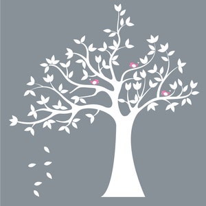 Kids wall decal for nursery - Vinyl tree decal - Bird tree decal - white tree decal - tree decal
