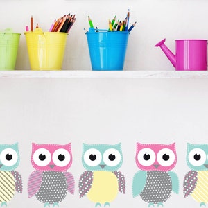 Kids set of 5 owls vinyl wall decal cute for a nursery or childs room or along a crib