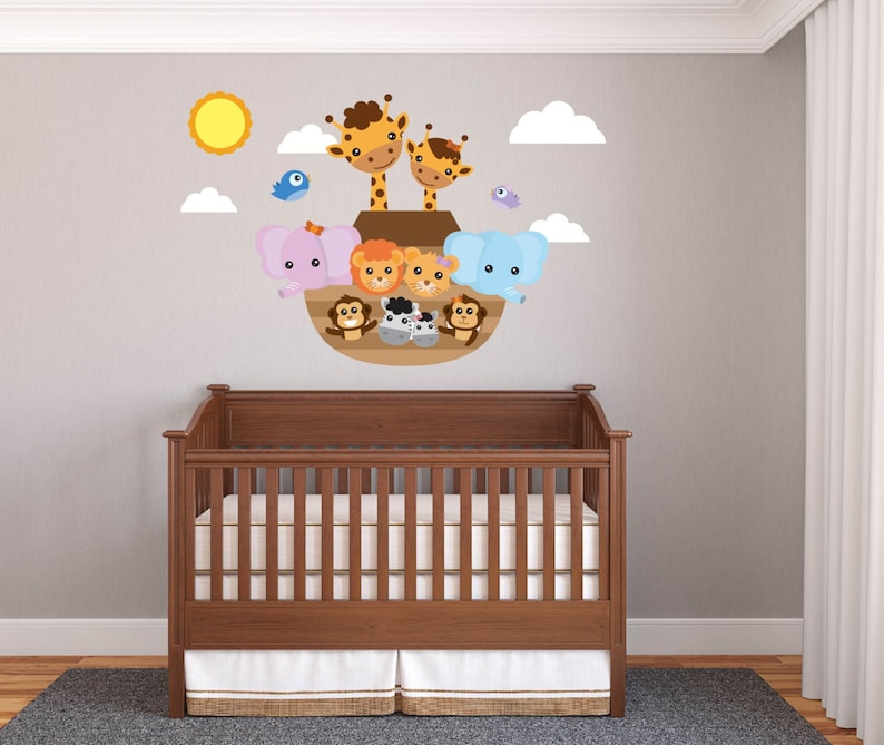 Nursery decals wall decals Children's decals Vinyl wall decals Boat decal Giraffe decal Elephant Noah's ark image 2