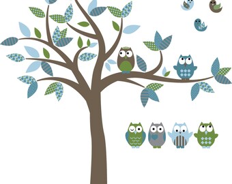 wall decals - Tree decal - Vinyl tree - Owl tree decal - Nursery tree - vinyl stickers