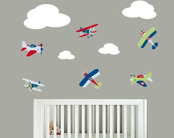 Plane decals - Nursery decals - Wall decal - Clouds and plane set - vinyl decal - Airplane decal