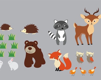 animal decals / vinyl wall decal / woodland animals / nursery decal / forest animals / bear / fox / deer / ratccoon / owl