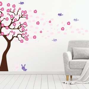 Children tree decal - Nursery wall decal - blowing tree decal - Vinyl tree - blowing cherry blossom tree