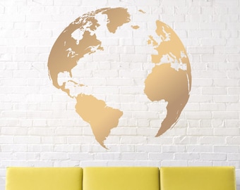 wall decals / map decal /  Nursery wall decal / Earth decal / globe decal / world map decal / vinyl wall decal / gold earth