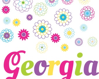 Flower decal - Name decal - teen decals - wall decals - camp trunk decals - vinyl wall decals - set of 23