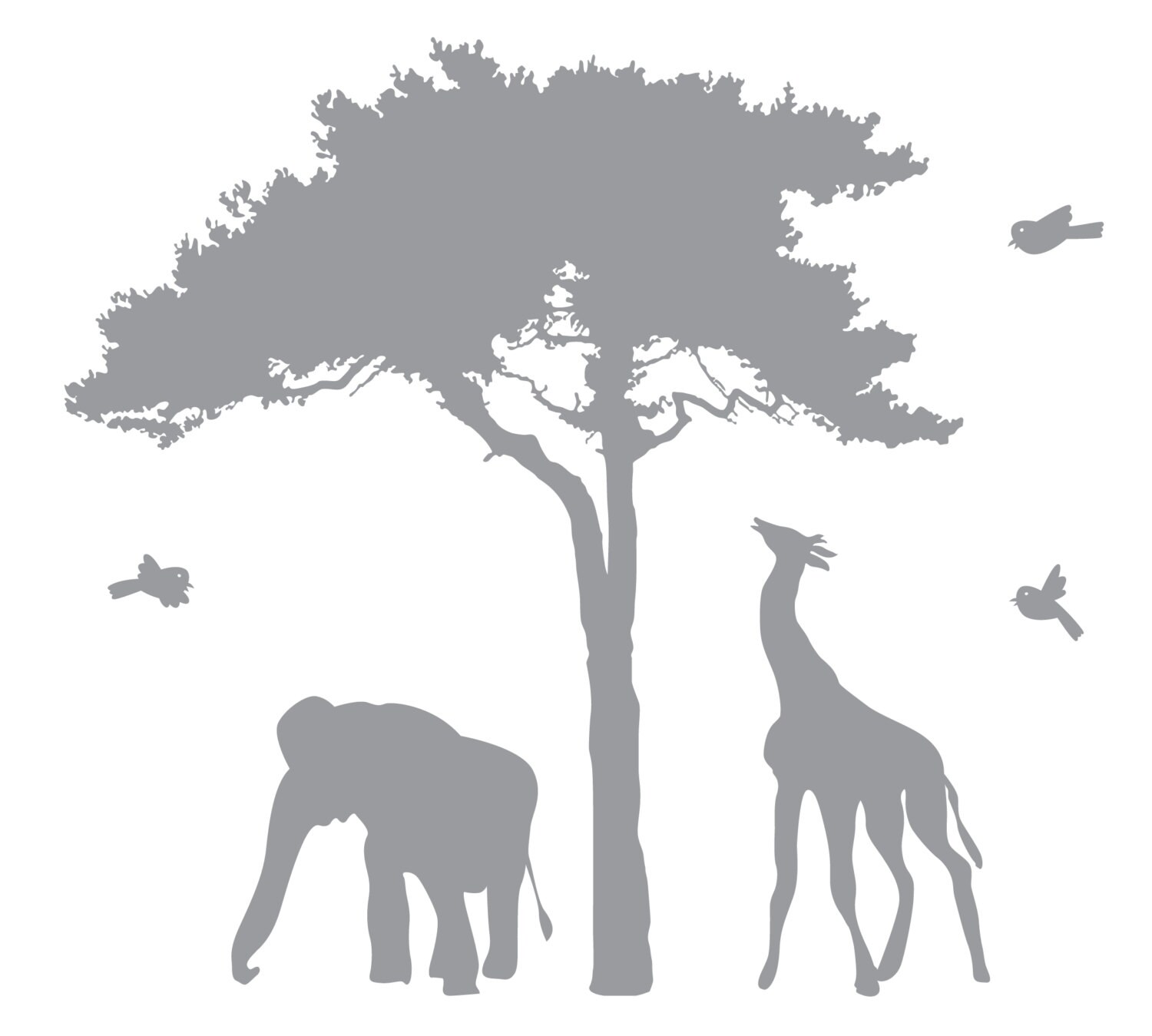 wall decals - Tree decal - Elephant - Giraffe - African tree - vinyl wall decal - Nursery decals - children decal -  Africa tree