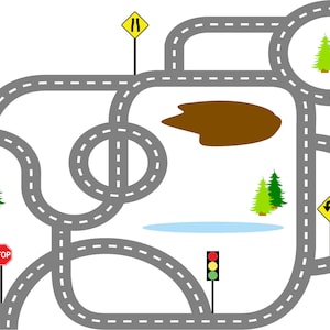 Kids wall decals- Race track decal- Wall decals- Vinyl wall decal- Trees, Street signs,
