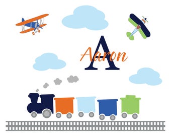 Nursery wall decals / buy wall decals / name decal / vinyl wall decal / wall decals / plane decals / train wall decal