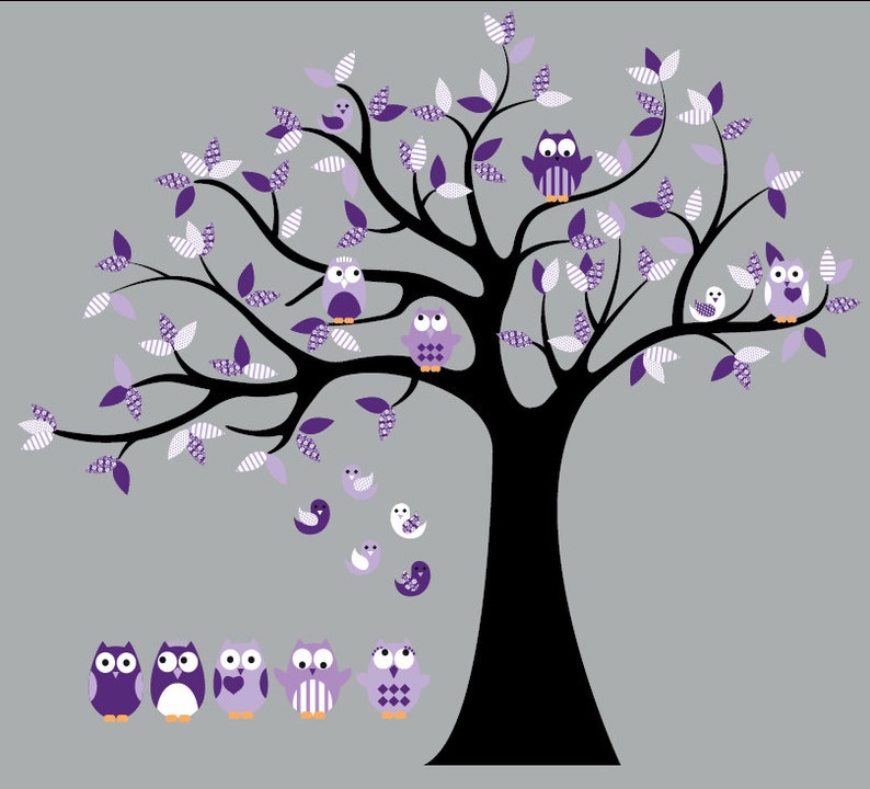 Wall decals Tree decal Vinyl tree Owl tree decal Etsy