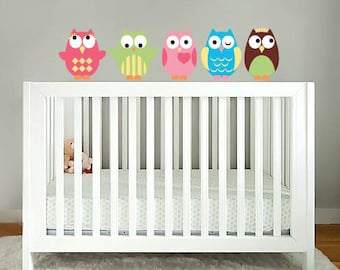 wall decals - owl decals - Kids set of 5 owls vinyl wall decal - nursery owls for crib - Vinyl decals  -  Nursery