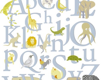 Nursery Alphabet decal - ABC decal - Wall decals - vinyl wall decal - animal decals - giraffe, elephant, lion and more