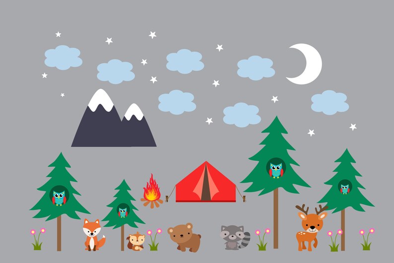 Nursery wall decal / camping decal / pine tree decal / vinyl Etsy