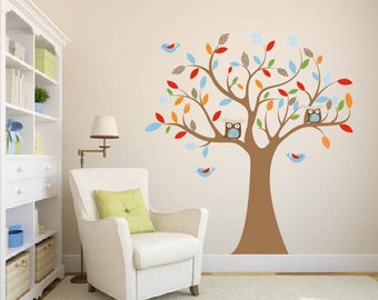 children wall decal for nursery-Vinyl tree decal-Owl tree decal